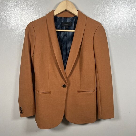 J.Crew Parke Bi Stretch Blazer Jacket Size 2 Camel Brown Career Work Business - Picture 1 of 11